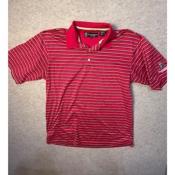 St Andrews Scotland Golf Course Pink Striped Mens Polo Medium - Picture 4 of 8